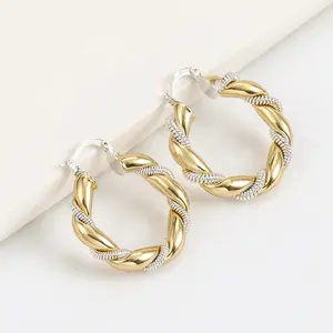Piercing Jewelry Earring Hooks Making 18k Gold plated Circle Earrings Half Open Twisted Hoop Earrings For Women