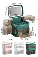 Boîte de rangement pour maquillage en plastique de grande capacité avec miroir LED, organisez facilement votre boîte pour la salle de bain, le tiroir de la coiffeuse, l'organisateur de cosmétiques