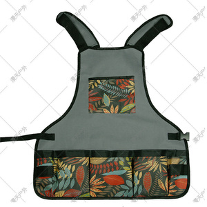Tablier de jardinage gris à motifs floraux, en tissu Oxford 600D, pour le travail et le rangement en extérieur - Product Image 1