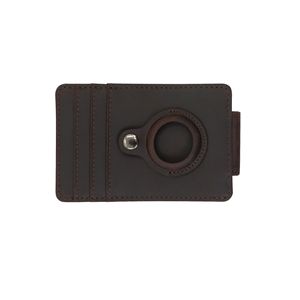 Leather Card <b>Holder</b> With AirTag Slot For Credit Card 6 Inch Genuine Leather <b>Wallet</b> Solid Color Coffee Brown - Product Image 5
