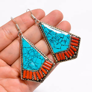 Pendientes tibetanos bohemios Vintage de piedras preciosas naturales - Product Image 2