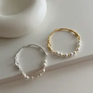 Pearl Nature Stone Rhinestone Bangles Wholesale Pearl Beads Wristband Bracelets for Women Men Wedding Birthday Gift