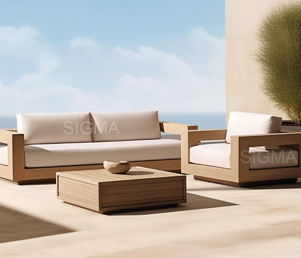 Luxury Waterproof Garden Sofas Solid Teak Outdoor Furniture With Cushions