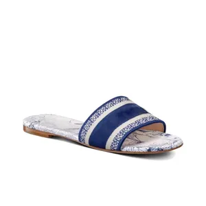 Women's Summer Denim Slippers High Quality Flat Sandals with Slip-On Closure Strap Printed Outdoor Family Beach Slippers Girls