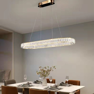 Candelabro de anillo rectangular moderno comedor K9 cristal LED círculo colgante luz para mesa redonda - Product Image 4