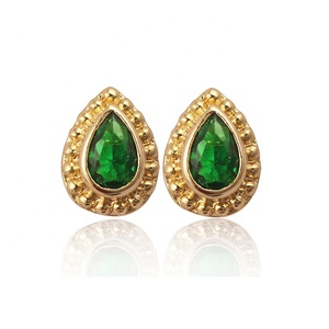 Aqua Chalcedony Gemstone <b>Stud</b> <b>Earrings</b> Gold Plated Pear Shape Handmade Stylish Fashion Jewelry - Product Image 3