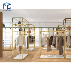 Gold Clothing <strong>Display</strong> <strong>Rack</strong> Guangdong <strong>Supplier</strong> Ladies Garment Shop Interior Design <strong>Stand</strong> Clothing <strong>Display</strong> <strong>Rack</strong> for Clothes Shop - Product Image 1
