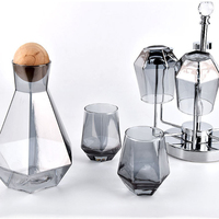 Carafe en cristal de diamant en verre sans plomb, bouilloire à eau, pichet avec couvercle en bois et tasses, soufflé à la bouche, ensembles modernes pour le café et le thé