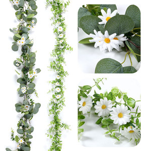Guirlande artificielle en rotin, feuilles vertes, fleurs blanches, pour décoration murale, intérieure et extérieure, 6 pieds de long, décoration de printemps - Product Image 4