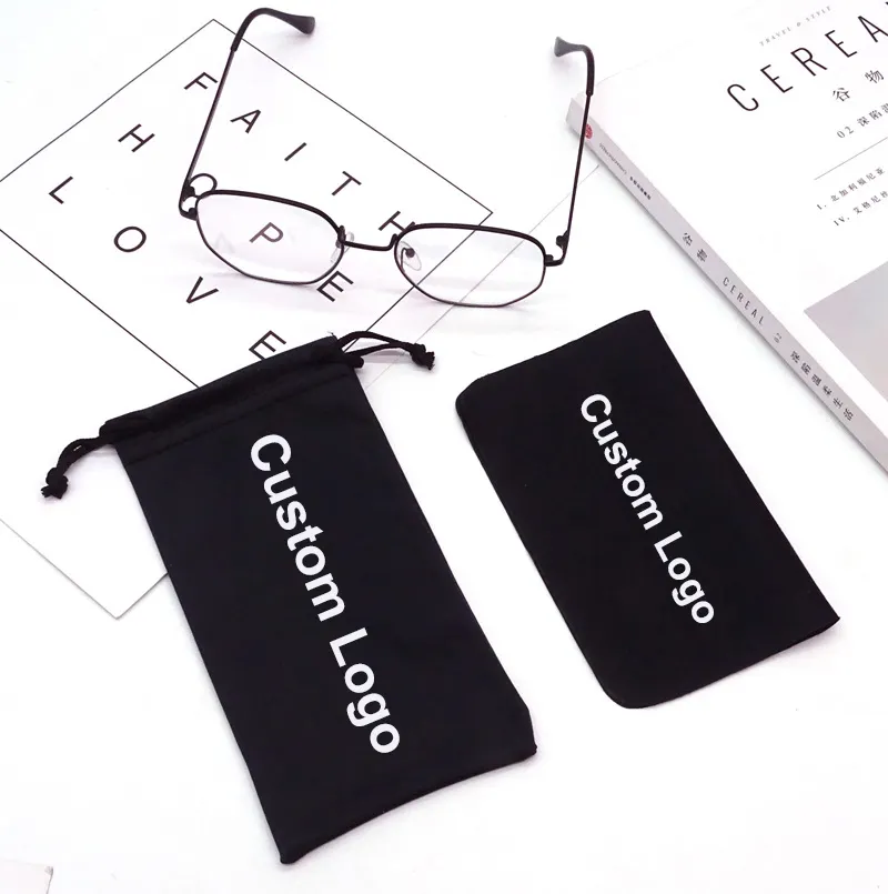उच्च गुणवत्ता लोकप्रिय धूप का चश्मा थैली कस्टम लोगो काले Microfiber चश्मा बैग