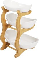 Présentoir à fruits à plusieurs niveaux en gros – Support de rangement en bois à 3 niveaux pour légumes et fruits avec assiettes en céramique