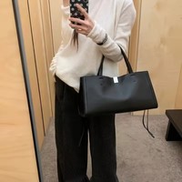 Tas Tote Persegi Panjang Kulit Asli Minimalis Wanita Tali Selempang Dapat Dilepas Tas Tangan Komuter Kantor Bisnis Kapasitas Besar