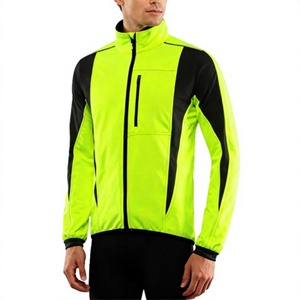 <b>Men's</b> <b>Cycling</b> <b>Jacket</b> Full Sleeve Windproof High Visibility Yellow Black Color Blocked Polyester Outdoor Sport Wear - Product Image 2