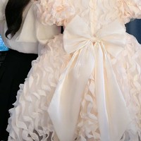 Nouvelle Robe d'Été 2025 pour Filles, Style Princesse, Col Rond, en Mousseline Unie, Coupe Trapèze, Longueur Genou, Manches Courtes, Boutonnée