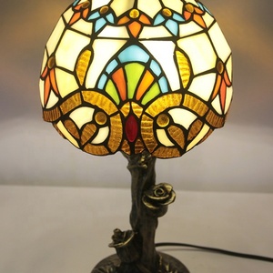 LongHuiJing 8-Inch Rustic Stained Glass Dome Shade LED Table Lamp with Warm White <b>Light</b> for Living Room - Product Image 2