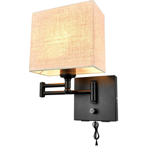 Thay Đổi Độ Sáng 2 Cổng USB Đèn Tường Với Vải Linen Chụp Đèn Cắm Dây Đến Đu Cánh Tay Dẫn Ánh Sáng Cho Phòng Ngủ - Product Image 6