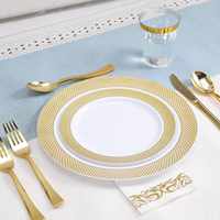 Ensemble de vaisselle jetable en plastique doré à motif quadrillé de 175 pièces - comprenant assiettes, couteaux, fourchettes, cuillères, serviettes, gobelets pour fêtes et mariages