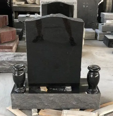 Funeral Monuments Grave Tombstone Cemetery Jet Black Granite Headstones With base & flower vases