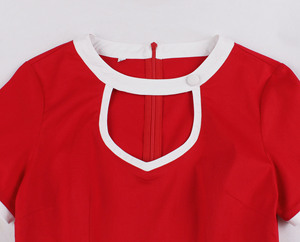 Short Sleeve Cotton Elegant <strong>Red</strong> Dress AT2235 Solid Color Summer 50s 60s Retro Vintage Dresses Robe Femme - Product Image 3