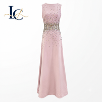 Robe de soirée de luxe rose pour femme, ornée de cristaux, sans manches, coupe trapèze, avec longue traîne, pour fêtes et événements formels, vente en gros