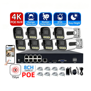 Système de caméra CCTV TSEye 4K 8MP 8CH POE, étanche IP66, détection de mouvement humain, audio unidirectionnel, surveillance jour/nuit, kit NVR - Product Image 1