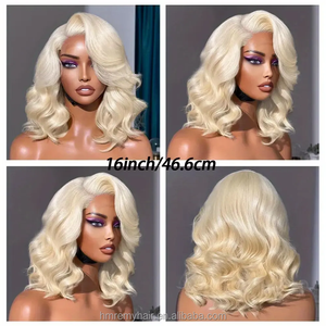 Peluca Bob de Cabello Humano 100% Pre-estilizada, Ondulada, Rubia 613, Densidad 180%, de 10-16 Pulgadas, con Encaje Frontal, Sin Pegamento, para Mujer - Product Image 2
