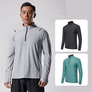 T-shirt de course à manches longues à séchage rapide avec demi-fermeture éclair réfléchissante pour hommes et femmes avec trou pour le pouce maillot <span class=keywords><strong>d</strong></span>'entraînement Gym Running Wear - Product Image 2