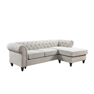 Divano Componibile a L in Tessuto di Lino Beige, Intercambiabile Destra-Sinistra, Produzione Diretta Tianhang - Product Image 1