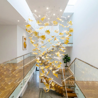 Lustre de salle à manger personnalisé en verre feuille d'érable, avec motifs feuille d'érable et oiseau, luminaire suspendu pour duplex et loft