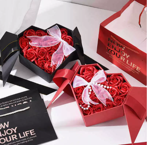 Heart Shape Rigid Gift <b>Boxes</b> with Satin Ribbon in Black <b>Red</b> Pink Blue Paperboard High-End Craft Gift Packaging - Product Image 2