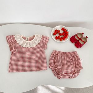 Conjunto de Ropa de Verano PP2026 para Bebés <span class=keywords><strong>y</strong></span> Niños Pequeños, Camisa a Cuadros Rosa con Pantalones, 2 Piezas, Venta al Por Mayor - Product Image 6