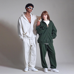 Stile americano doppia testa Zip fino 445 grammi Cardigan <span class=keywords><strong>tinta</strong></span> unita ampia con cappuccio felpa da <span class=keywords><strong>uomo</strong></span> Casual Streetwear capispalla - Product Image 5