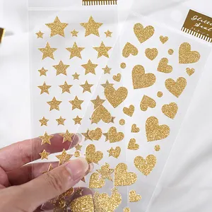 SHANLE Wholesale Pvc Golden Scallion Stickers Decoration Gifts Stickers Hearts Stars Musical note Birthday Glitter Stickers