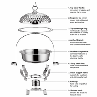 KUNTAI Réchaud suspendu de luxe léger en acier inoxydable argenté/doré avec perles décoratives, 8L, sans fumée, style restaurant, pour maintien au chaud des aliments