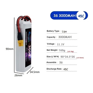 Batería 11.1V 3S 3000MAH 45C para RC C Quadcopter Boat Conector Deans T JST XT30 XT60 2S - Product Image 2