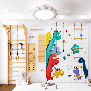 Moetry - Equipo de Gimnasio Interior para Niños con Diseño Personalizado de Dinosaurios, Muro de Escalada de Madera para Ejercicios en Casa, Barra de Mono para Gimnasia - Product Image 1