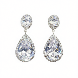 Orecchini Pendenti di Lusso in Oro Bianco con Cristalli a Goccia, Montatura a Griffe, Gioielli da Sposa da Donna, Orecchini con Strass - Product Image 1