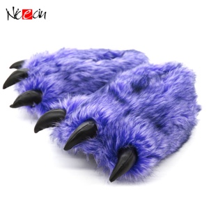 Zapatillas cálidas de felpa con diseño de dinosaurio para hombre y mujer, pantuflas de invierno con diseño de pata de Tigre, dibujos animados, antideslizantes, para parejas