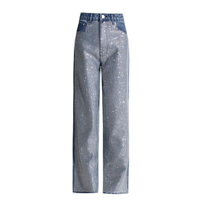 <span class=keywords><strong>Pantaloni</strong></span> di diamanti lisci e <span class=keywords><strong>lucidi</strong></span> di stile 2025 americano sexy stile nuovo Jeans da industria pesante per le donne - Product Image 1