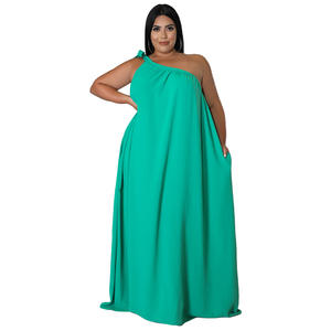 Cross-Border 2022 Summer New European/American Style Plus-Size Women's Sleeveless One-Shoulder Halter Sexy Backless Solid <strong>Dress</strong> - Product Image 2