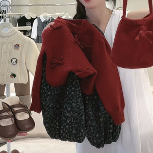 Tongxingyuan Baby Girls Sweater Set <b>Red</b> Knitted Pullover With <b>Bow</b> Detail Spring Autumn Fashion Outfit - Product Image 2