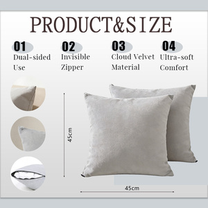 Housses de coussin carrées en velours personnalisées en gros - Housses de coussin décoratives élégantes <span class=keywords><strong>gris</strong></span> clair 100 % polyester avec fermeture éclair assortie - Product Image 5