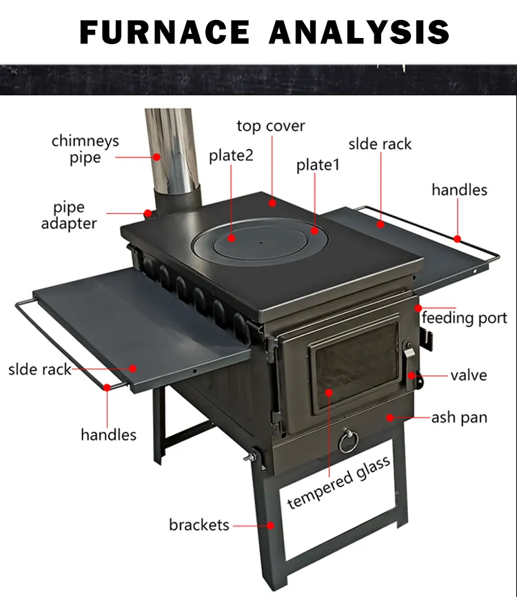 Tente de camping innovante pour l'extérieur Poêle à bois ultralégère pliante et portable avec tuyau de cheminée pour le camping