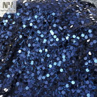 Tissu en maille Nanyee 100 % polyester multi-tailles avec broderie et sequins bleu marine pour mariage, filles, sequins circulaires denses