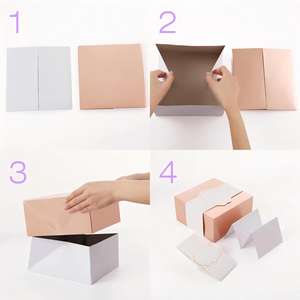 Boîtes cadeaux avec bandes de ruban et <span class=keywords><strong>cartes</strong></span> - Or rose brillant avec texture herbe, 8x8x4 pouces - Product Image 5