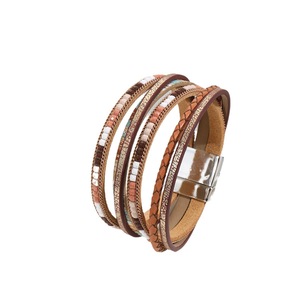 2026 Best Selling Boho Multi-layered PU <b>Leather</b> <b>Bracelet</b> for Women Purple Sky Woven Wrap with Fashion Magnetic Fastener <b>Bracelet</b> - Product Image 5