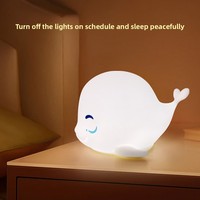 Veilleuse LED en forme de baleine mignonne de style moderne, rechargeable par USB, mini lampe de chevet avec télécommande, en silicone, pour chambre d'enfant