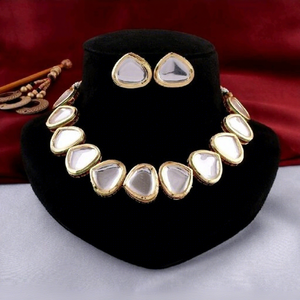 Statement <b>Choker</b> Necklace & Earring Set Brass Base Zircon Handcrafted Ethnic Wedding Engagement Anniversary Gift <b>Women</b> - Product Image 1