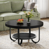 Table basse ronde de 31,1 pouces avec étagère de rangement à 2 niveaux, pieds en métal courbés, table d'appoint centrale, petite table de salon, meubles pour appartement, maison