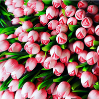 Tulip Play Sound, décoration d'intérieur en bois d'acacia fait main, style ROMANTIQUE, technique polie, longueur 37 cm, léger, fabriqué en Thaïlande, cadeau, 0,05 kg